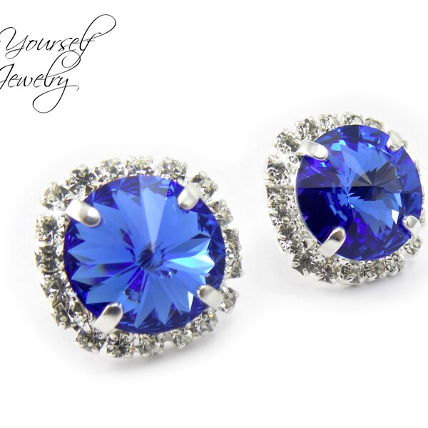 Wedding Earrings Swarovski Blue Bridal Earrings Sapphire Rivoli Stud Bride Earring Something Blue Bridesmaid Gift Royal Blue Wedding Jewelry