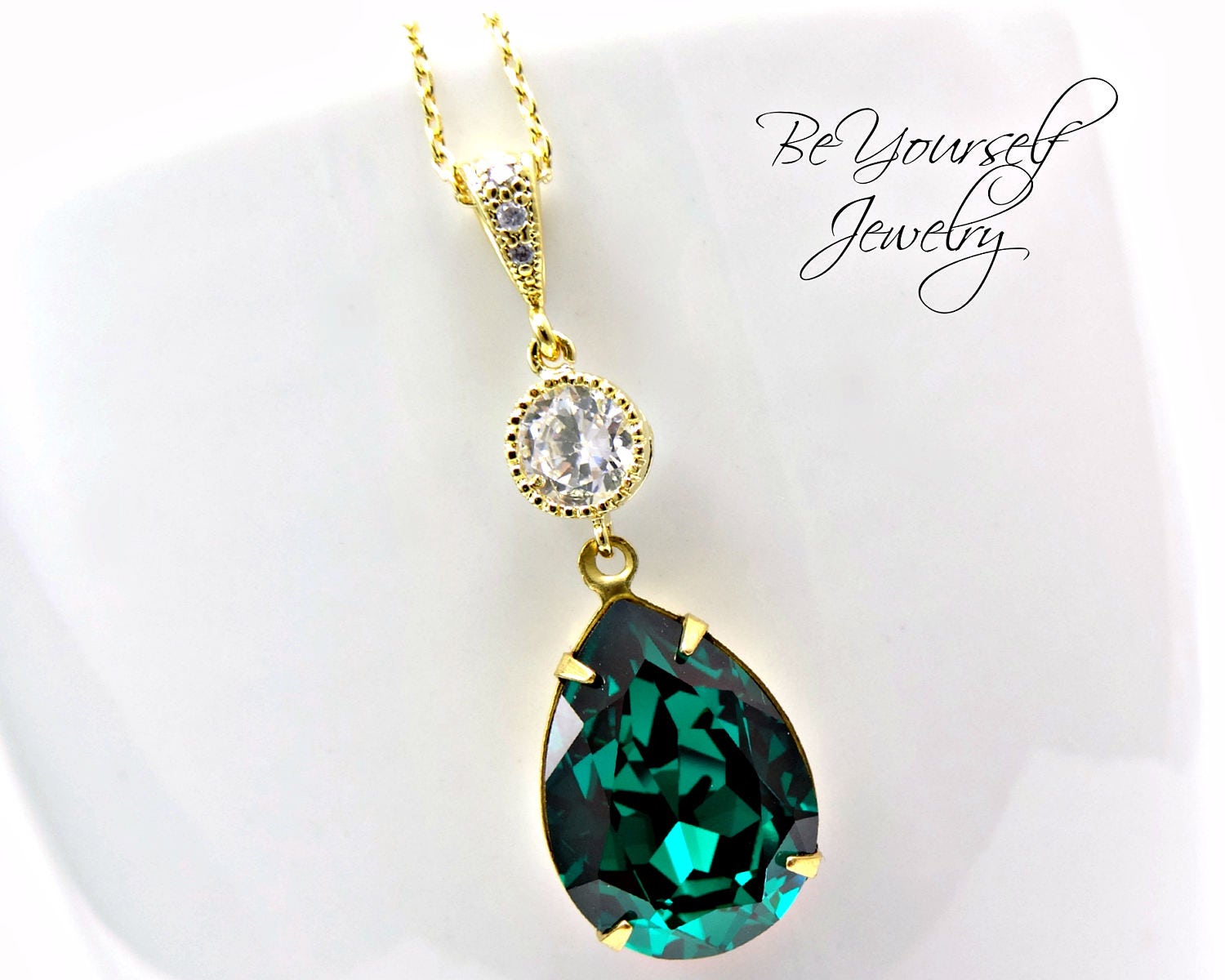 Emerald Bridal Necklace Gold Green Bride Necklace Swarovski Etsy