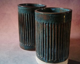 Raffreddatore per bottiglie di vino in gres testurizzato, elegante portautensili in ceramica, vaso in ceramica blu-marrone