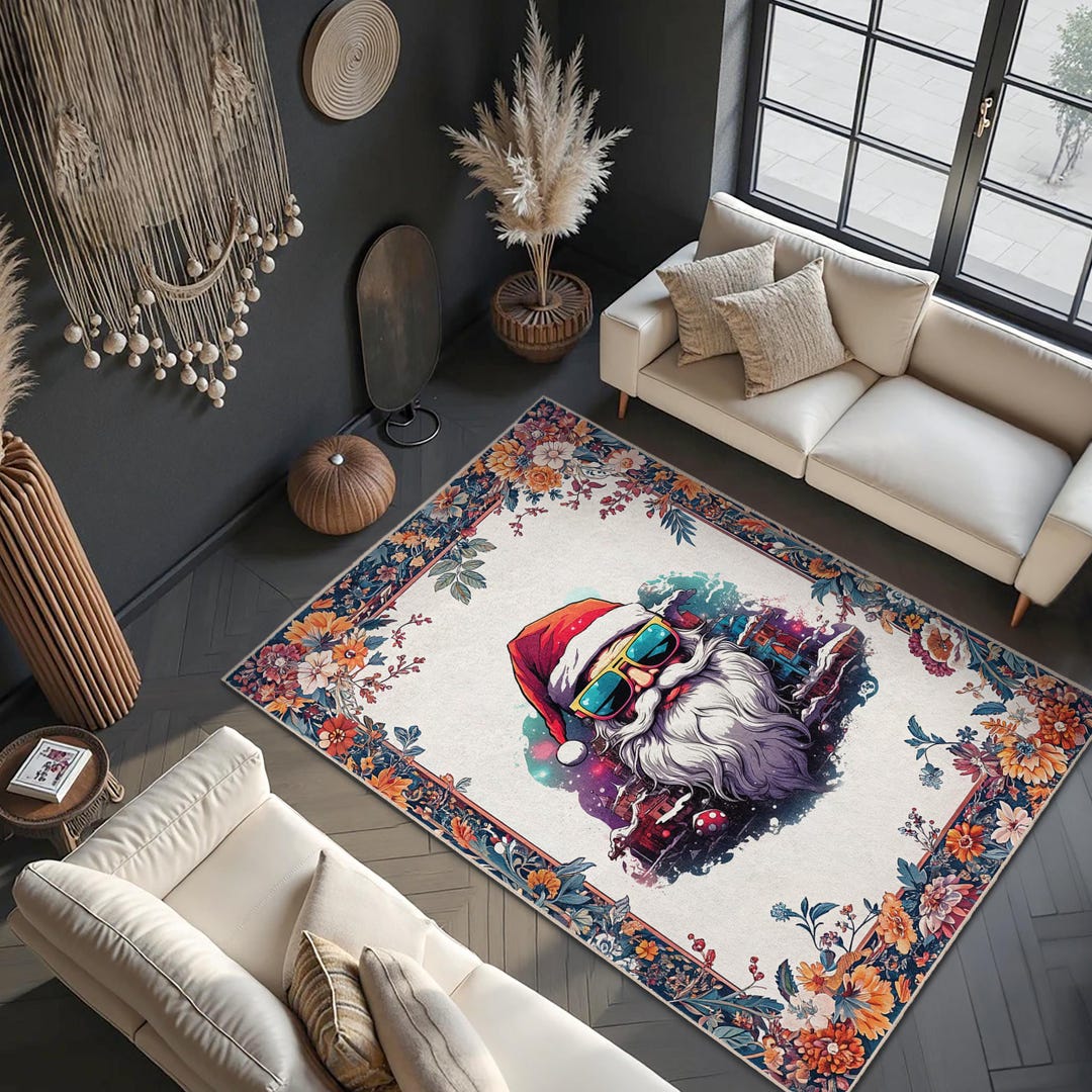 Cool Santa Claus Rectangular Digital Printed Rug |retro Christmas Art ...