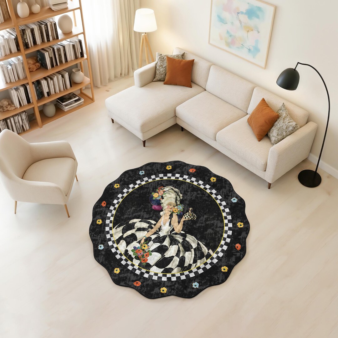 Lady Rugs Vintage Baroque Lady Checkerboard Art Rug Round Living Room Carpet With ...