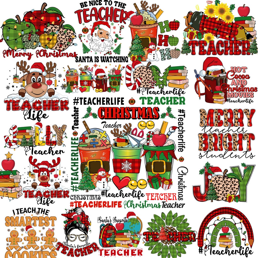 Christmas Teacher PNG Bundle, Retro Holiday Classroom Shirt Design ...