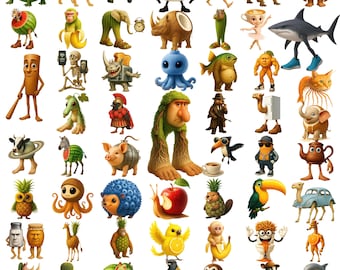 Paquete PNG de cerebros italianos podridos / Personajes meme divertidos / Tralalero Tralala, Bombardino Cocodrilo, Rhino Toasterino / Descarga digital