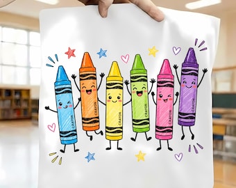 Happy Crayon Doodles PNG, Back to School Teacher Shirt Design, Cute School Supplies Sublimation, Classroom PNG Digital Download