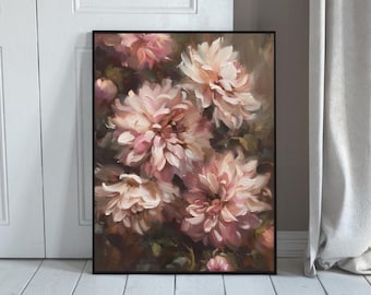 Roze pioen schilderij, romantische slaapkamer bloemen botanische muurkunst print (digitale download) AFDRUKBAAR