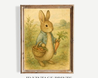 Vintage Rabbit Watercolor Print, Nursery Wall Art, English Countryside Easter (Digital Download)