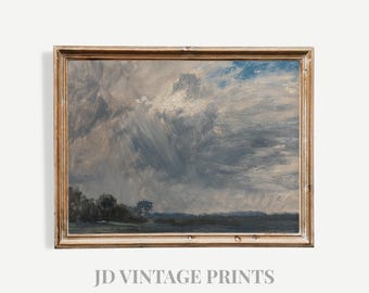 Moody Landscape Painting, Vintage Stormy Seascape Print, Farmhouse Wall Decor (Digital Download)