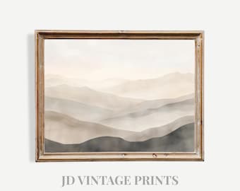 Neutral Abstract Rolling Hills Landscape Printable, Minimalist Japandi Wall Art Decor Soft Earth Tones Horizon (Digital Download)