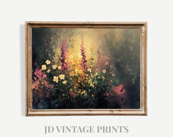 Moody Wildflower Meadow Printable Wall Art, Dark Floral Cottagecore Botanical Decor (Digital Download)