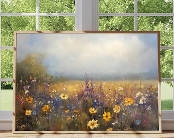 Wildflower Meadow Printable, Colorful Landscape Flowers Wall Decor  (Digital Download)