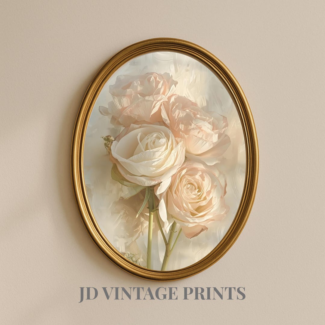 Blush Rose Floral Print, Vintage Shabby Chic Cottagecore Art (digital ...