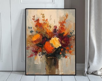 Impression d'art abstrait fleur de mauvaise humeur, impression d'art mural imprimable, fleurs sauvages rustiques foncées, décoration moderne en téléchargement numérique