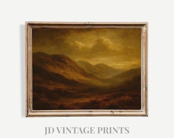 Vintage Highlands Oil Painting Landscape Print, Moody Scotland Wall Art Printable (Digital Download)