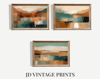 Abstract landschap muurkunst set van 3, moderne aardetinten afdrukbare kunst minimalistische neutraal abstracte drieluik digitale download