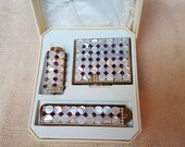 Makeup case compact set with pearl compact, lipstick and comb by WIESNER, 1950 39 s
