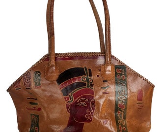 Nefertiti Leather Handbag, Leather Egyptian Purse,  Ancient Egypt Inspired Bag, Queen Nefertiti Purse, Queen of Egypt, Hieroglyphics Purse