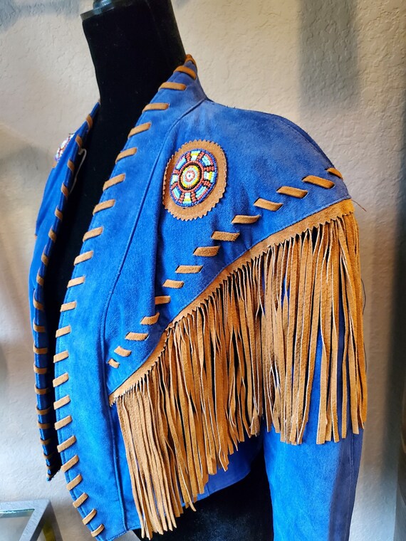Frontier USA Suede Jacket, Beaded Blue Suede Bolo, Boho