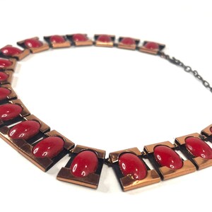 MATISSE Vintage Red Stone and Copper Necklace, Copper and enamel Choker, Vintage Copper Bib Necklace, Choker, Designer Choker image 5