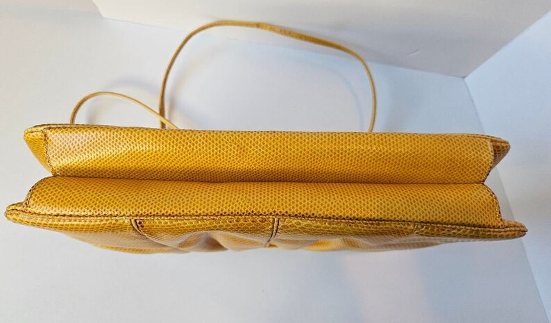 JUDITH LEIBER Designer Vintage Handbag, Yellow Snakeskin Purse, Judith Leiber Shoulder Purse, Designer Crossbody Purse, Classy Yellow Purse image 9