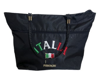 FIRENZE Italia Vintage Tote, Vintage Italian Tote, 90's Black Tote, Italy Souvenir, Vintage Tote Bag, Italia Accessories, Italian Flag Tote