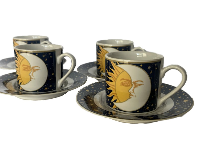 1993 VITROMASTER GALAXY Cups and Saucer, Sun and Moons Cups and Saucer, Sakura Inc Galaxy Set, Collectors Cup and Saucers, Zodiac Tea Set image 2