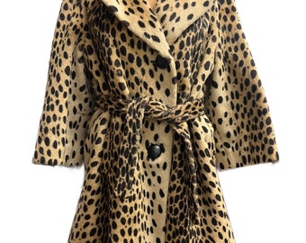 Vintage Leopard Fur Coat, Faux Fur Coat, Cheetah Print Coat, Satin Lined Coat, Vintage Winter Coat, VeganFur Coat, 1950s Fur Coat, Leopard