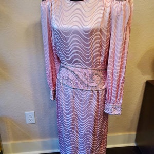 Designer Pink Dress SIlk, Vintage Dress, Francesca of Damon for Starington Dress, 80s Silk Dress, Abstract and Sequins Dress, Designer Dress
