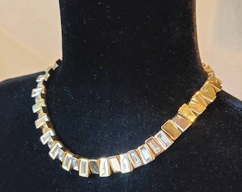 Givenchy necklace, designer necklace, vintage necklace, gold tone necklace, necklace with baguette stones