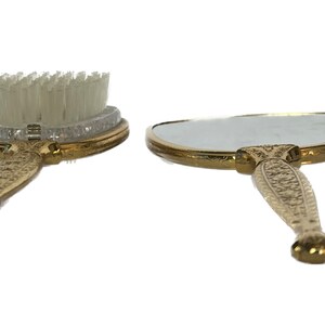 Vintage Gold Metallic Hairbrush and Mirror Set, Vintage Vanity Set, Vintage Brush and Mirror, Floral Decor, Bird Decor, Vintage Floral Brush image 4