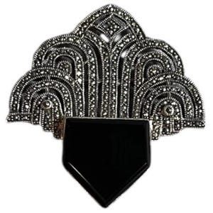 Brooch Vintage Marcasite Sterling Silver and Black Onyx, 925 Bfrooch,Sterling Silver Black Onyx Marcasite Pin, Art Deco Brooch, Collectors