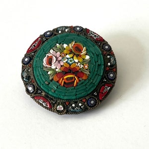 Italian Micro Pin, Mini Mosaic Tile Brooch, Tile Pin, 1940s Brooch, Floral Pin, Copper Brooch, Vintage Brooch, Green Brooch, Floral Brooch image 1