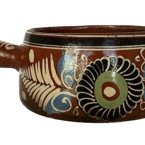Vintage Mexican Tlaquepaque Handled Bean Pot, Clay Pot Made In Mexico, Ceramic Clay Pot, Hand-Painted Pot, Mexican Decor, Ethnic Clay Pot