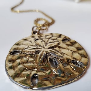 Sand dollar necklace, gold tone necklace, pendant with vintage chain, 1990's vintage necklace image 5