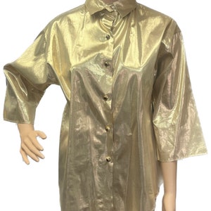 Vintage Gold Metallic Shirt, Vintage Gold Shirt, Metallic Shirt, Vintage Blouse by Rave Reviews, Retro Gold Button Up, Metallic Disco Top