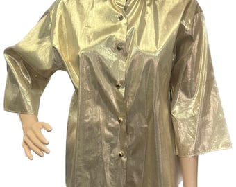 Vintage Gold Metallic Shirt, Vintage Gold Shirt, Metallic Shirt, Vintage Blouse by Rave Reviews, Retro Gold Button Up, Metallic Disco Top