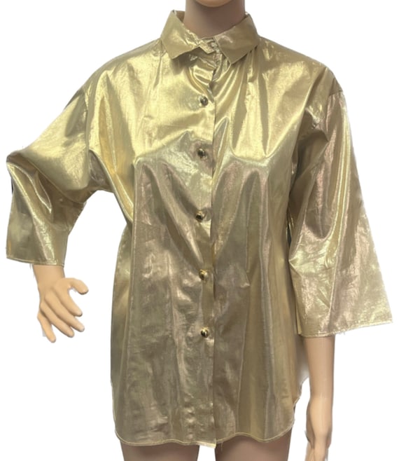 Vintage Gold Metallic Shirt, Vintage Gold Shirt, M