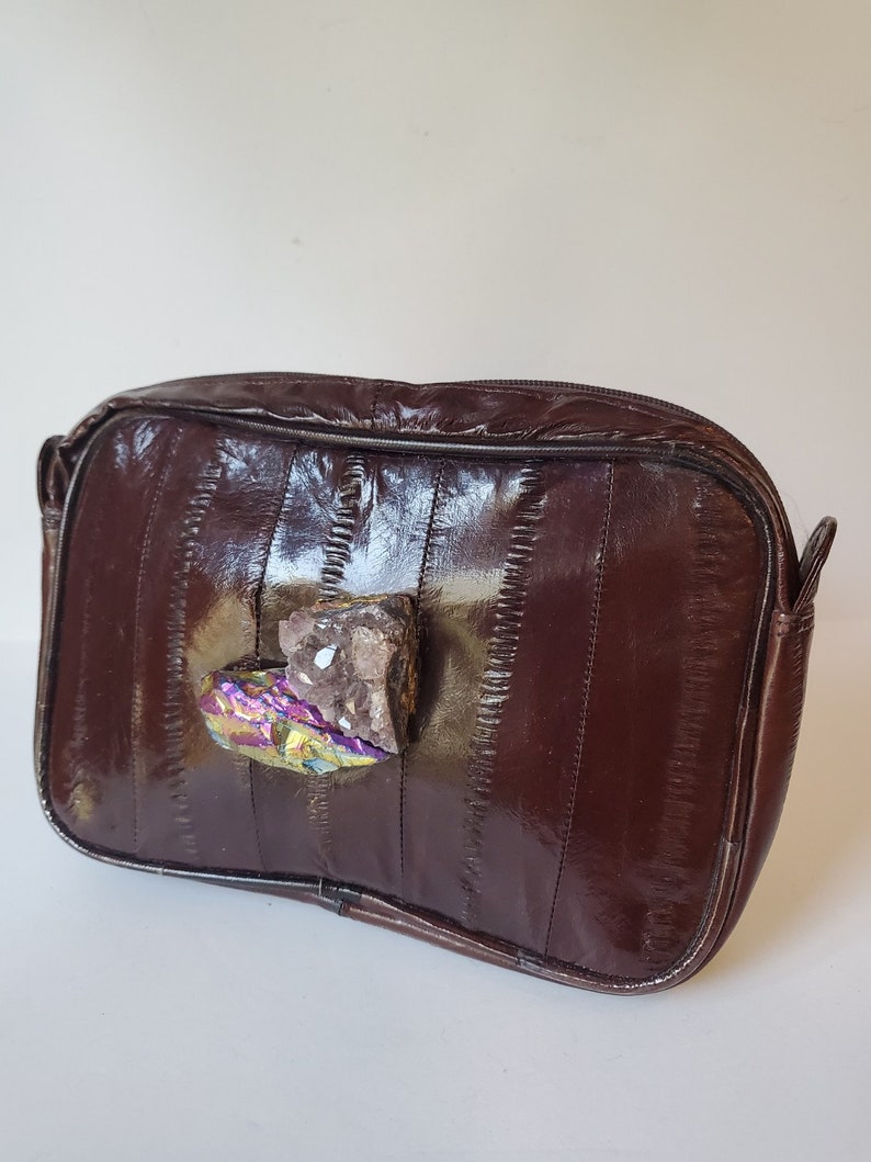 Designer vintage Eel skin bag with amethyst and quartz stones by Amanda Alarcon-Hunter for Minx and Onyx Vintage image 1