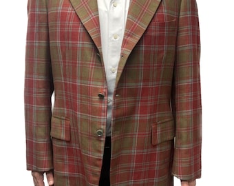 Vintage Plaid Sports Coat, Red, Green and Brown Sports coat, Vintage Jacket, Tartan Sports Coat, Monogrammed Sports, Retro Custom Tailoring
