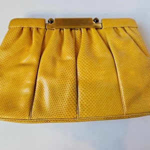 JUDITH LEIBER Designer Vintage Handbag, Yellow Snakeskin Purse, Judith Leiber Shoulder Purse, Designer Crossbody Purse, Classy Yellow Purse image 1