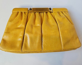 Vintage JUDITH LEIBER Snakeskin Clutch, Yellow Designer Handbag, Tiger Eye Crossbody Purse