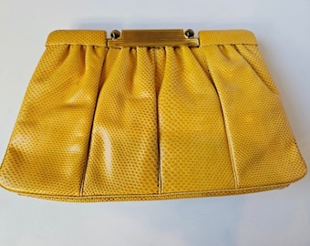 JUDITH LEIBER Designer Vintage Handbag, Yellow Snakeskin Purse, Judith Leiber Shoulder Purse, Designer Crossbody Purse, Classy Yellow Purse