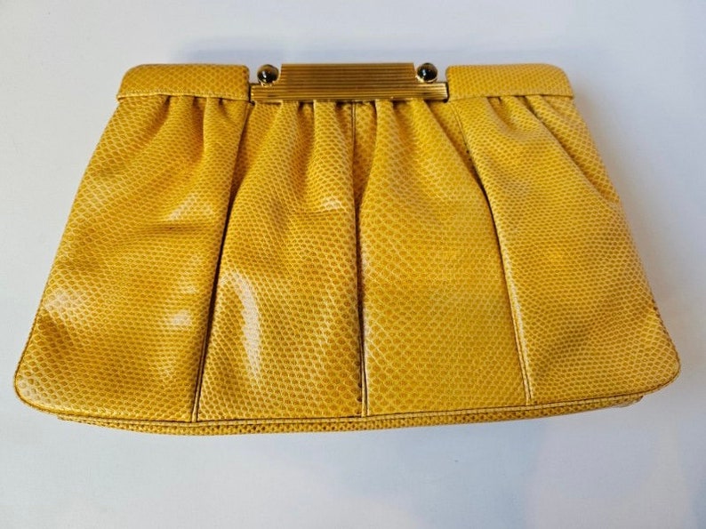 JUDITH LEIBER Designer Vintage Handbag, Yellow Snakeskin Purse, Judith Leiber Shoulder Purse, Designer Crossbody Purse, Classy Yellow Purse image 1