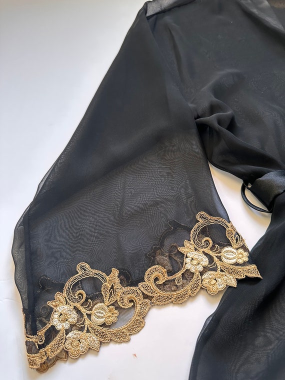Black Vintage Sheer Robe, Black Robe, Black Lace … - image 3