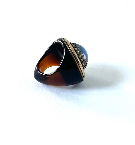 Vintage Statement Ring with Iridescent Cabochon a… - image 8
