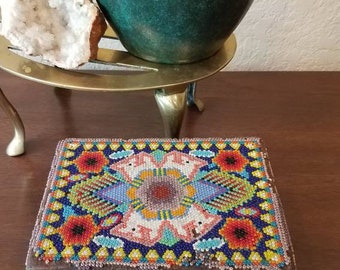 Huichol beaded wood box, 1950's