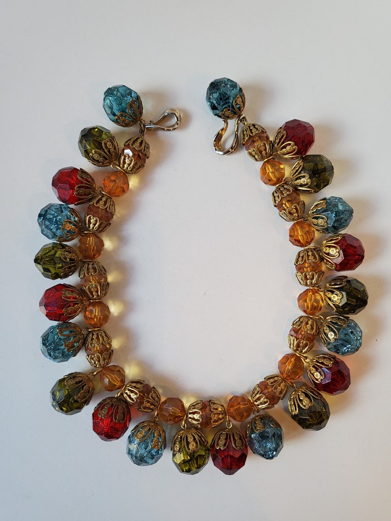 Vintage lucite multi color bib necklace, 1960's image 2