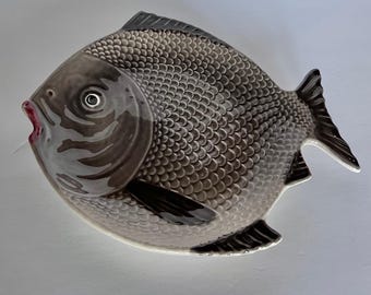 Vintage Ceramic Fish Plate, Portugal Glazed Coastal Appetizer Tray, Serving Dish