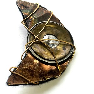 Vintage Brutalist Brooch, Metal Crescent Moon, Wire Brooch, Unique Brooch, Abstract Brooch, Vintage Pin, Abstract Pin, Mixed Metal Pin image 3