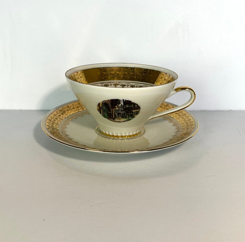 Bavarian Porcelain Teacup and Saucer, Vintage Tea Cup and Saucer, Made in Germany, Collectors Plate and Tea Cup, Germany Tea Cup and Saucer image 1