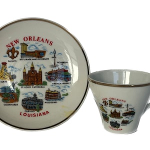 New Orleans Teacup and Saucer, Collectible Teacup and Saucer, Souvenir Teacup and Saucer, Ceramic Teacup and Saucer, New Orleans Motif